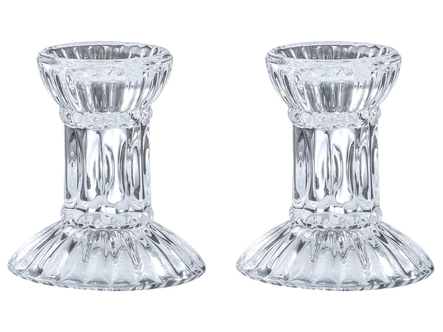 Ner Mitzvah Crystal Candle Holder Set of 2 - Crystal Glass 3" Tall Candlestick Holders for Taper Candles