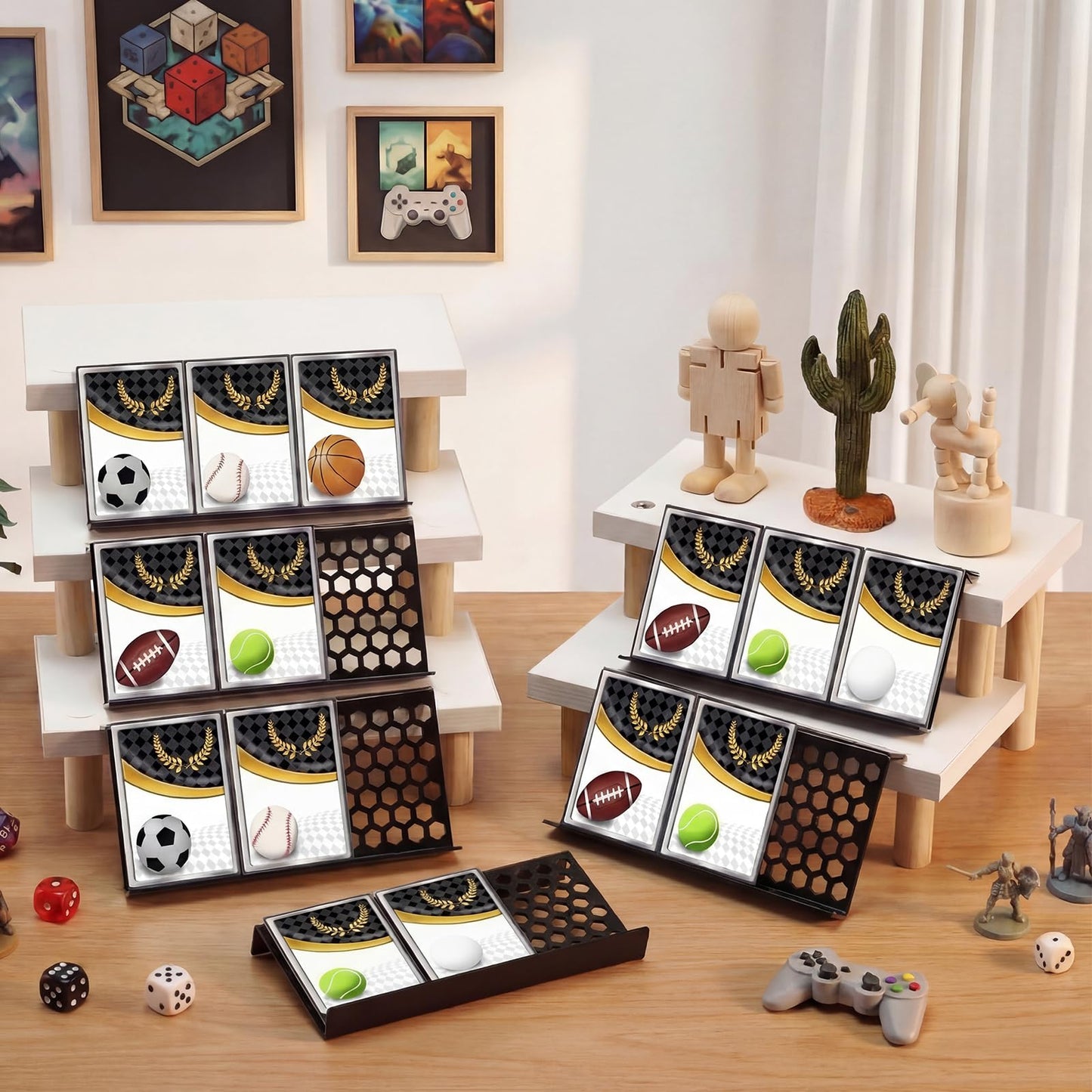 Yalikop 24 Pcs Trading Card Risers for Display Case Acrylic Modular Display Risers for Cardshow Vendor Sport Card Board Game (Honeycomb)