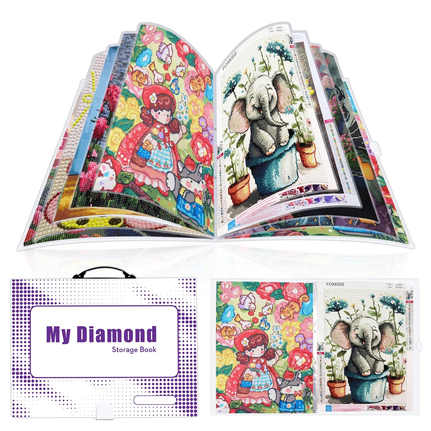 ZFCLXX Diamond Art Storage Book with Accessories Painting Storage for Diamond Painting Kits, Tools & Supplies Album 22x16.4inch Art Collection Binder Book A2 Folder 50x40cm(White）