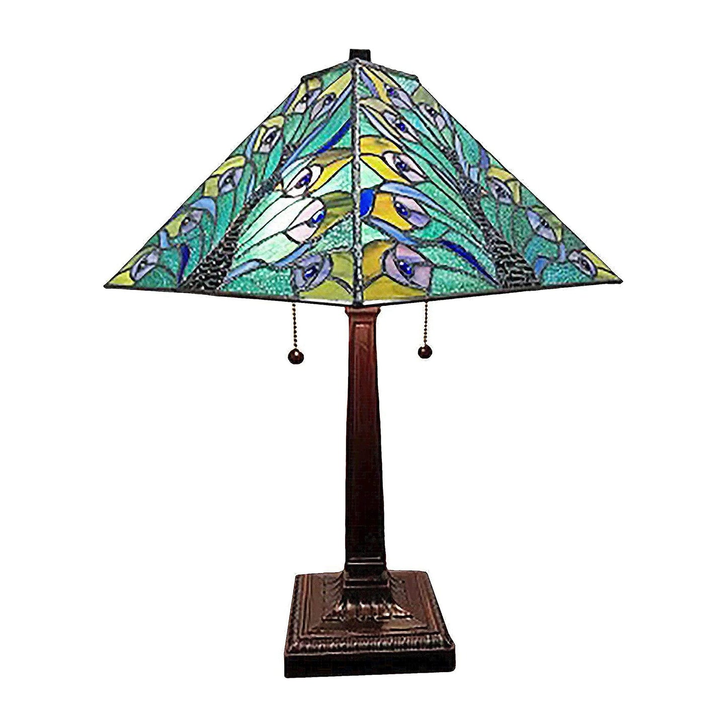 Amora Vintage Tiffany Table Lamp - Peacock Table Night Light - Turquoise Glass Nightstand Lamp - 23” Tall Stained Glass Lamp