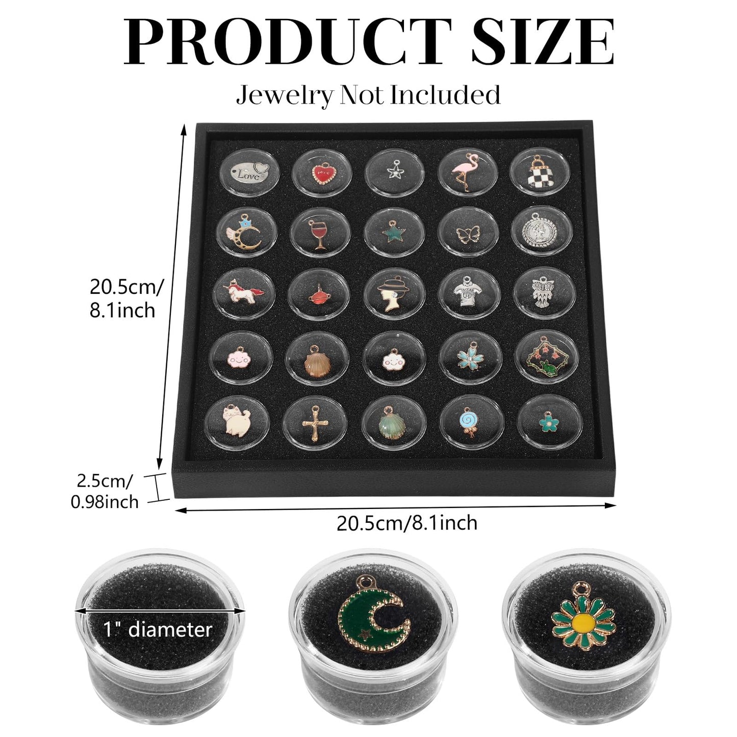 Geelin 3 Pcs Gem Display 75 Case Gem Jars Small Size 8.0" x 8.0" x 0.75" Black Tray Foam Sheet Gemstones Storage Jars with Lids Insert Trays for Collectibles Jewelry Coins and Gemstone Storage