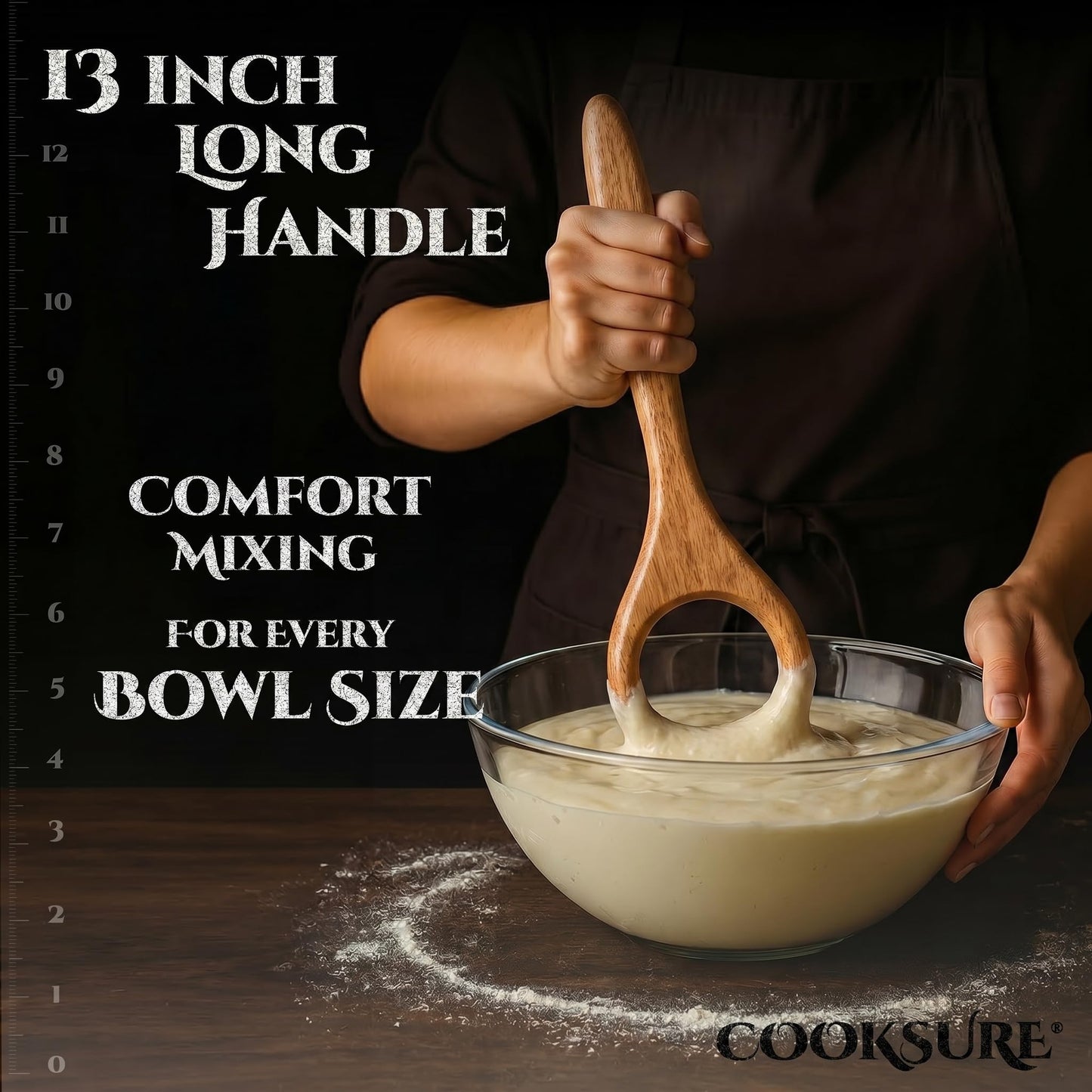 COOKSURE Danish Dough Whisk for Sourdough Bread – 13 Inch Bread Whisk with Wooden Handle – Smoothly Sturdy for Heavy Dough Baking, Swedish Dough Whisk Tool