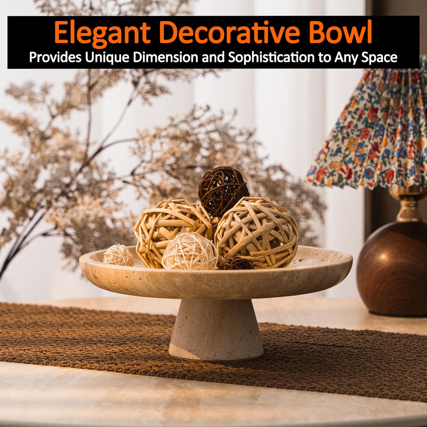 Leadfun Travertine Decorative Bowl, 10.2" Natural Stone Fruit Bowl for Kitchen Counter, Marble Decorative Bowl for Coffee Table, Entryway Key Bowl, Beige Home Décor