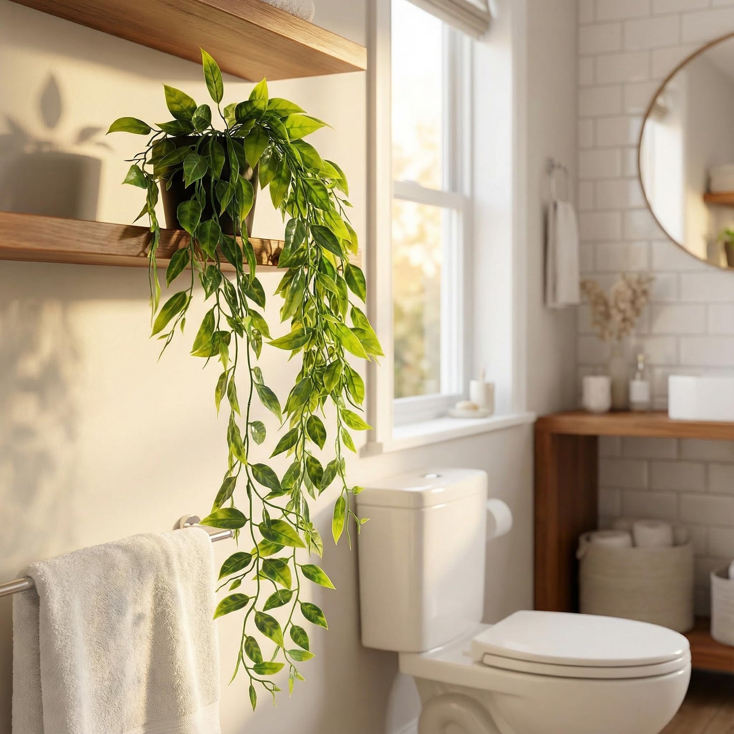 GOEJGSDJ 5 Pack Fake Plants - Artificial Hanging Plants & Small Potted Faux Eucalyptus Fern Ivy, UV Resistant Maintenance-Free, for Shelf Wall Desk Home Office Bathroom Indoor Outdoor Decor