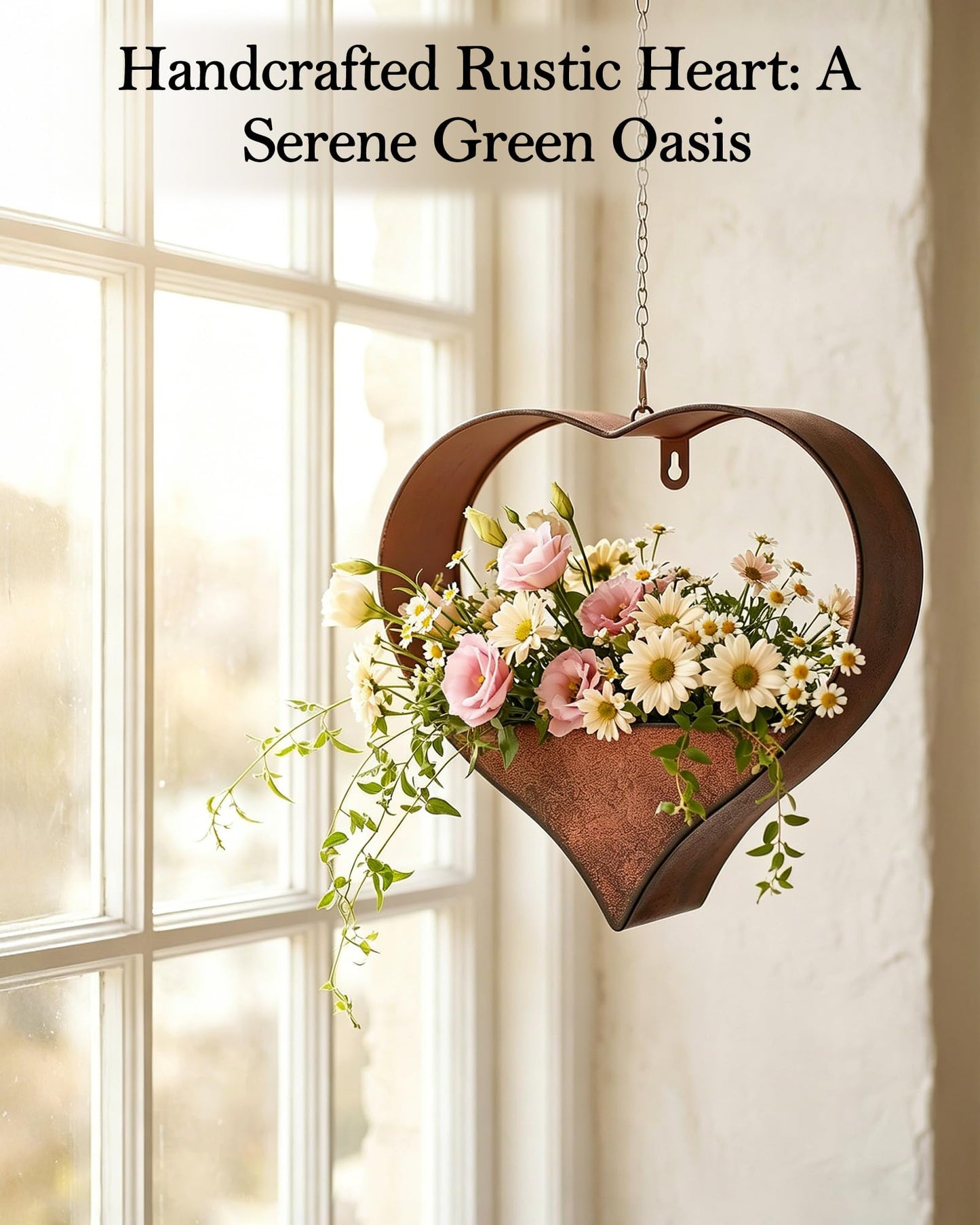 Philodwell Metal Plant Hangers Indoor and Outdoor:Birthday Gifts for Mom Women Her Wife Garden Lovers - Heart Shape Hanging Planters for Window Wall Living Room Office Decor(Rustic)