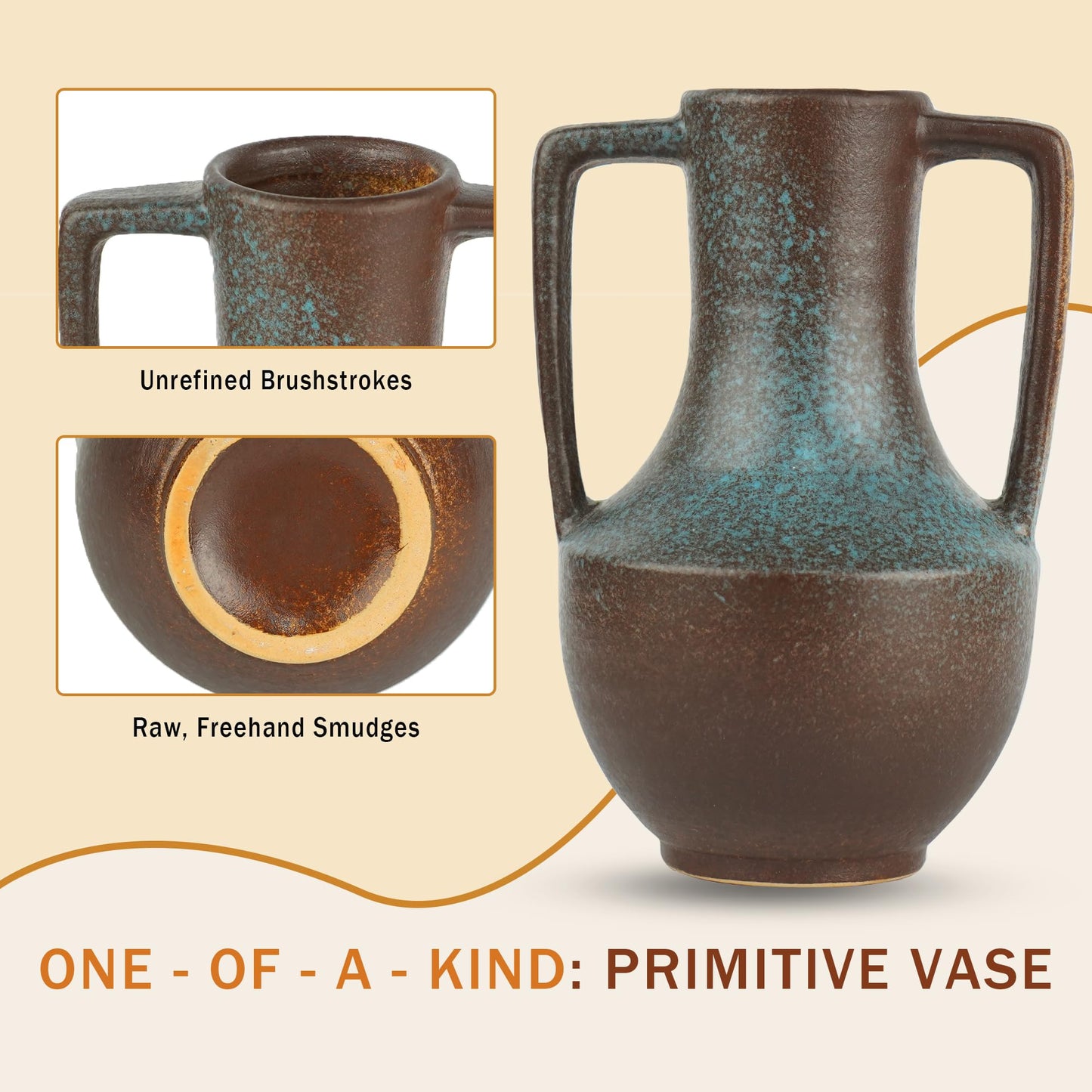 ArtCachet Ceramic Flower Vase with Handles,7.8" Tall Vase for Centerpieces,Large Decorative Terracotta Vases, Farmhouse Rustic Pottery Vase for Home Decor Living Room,Table,Shelf or Mantel