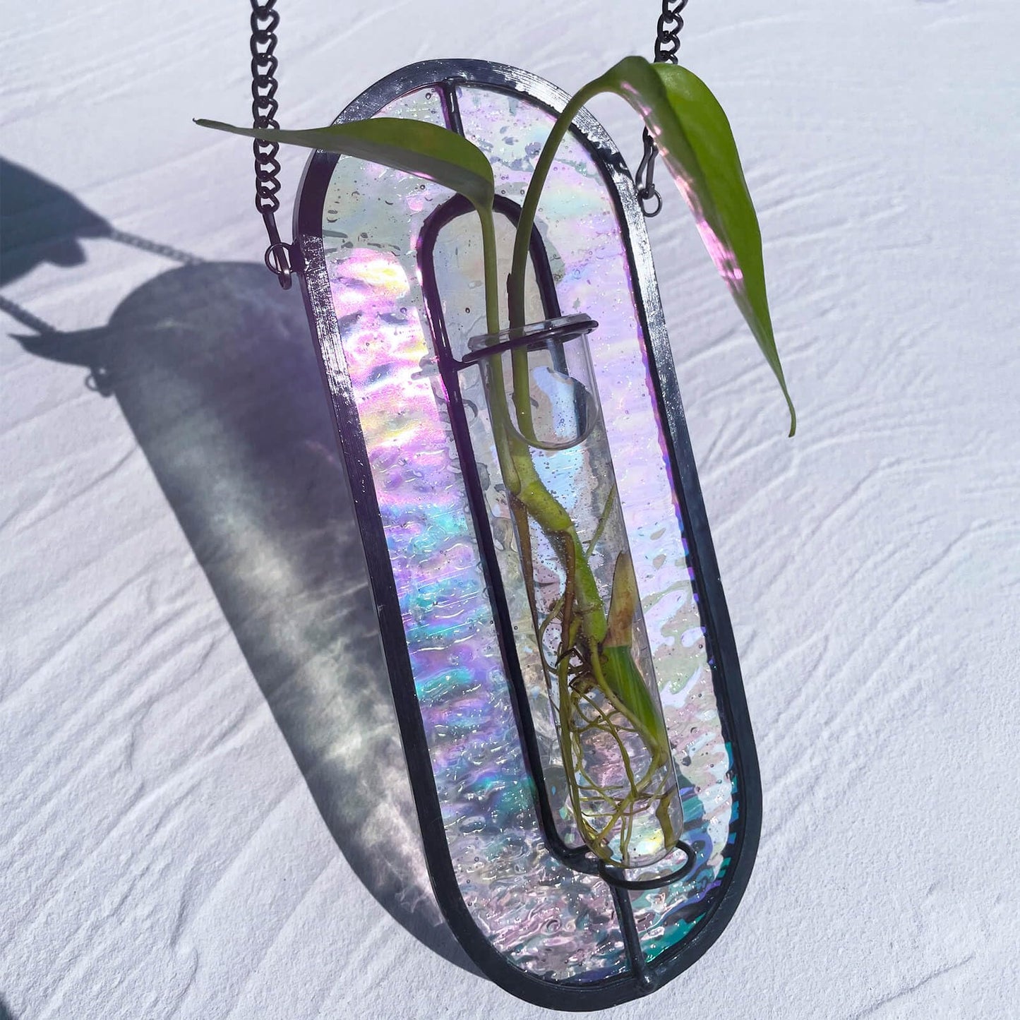 LITMIND Iridescent Stained Glass Plant Propagation Station - Vibrant Hanging Hydroponic Planter Terrarium with 2 Glass Tubes - Perfect for Home & Garden Décor