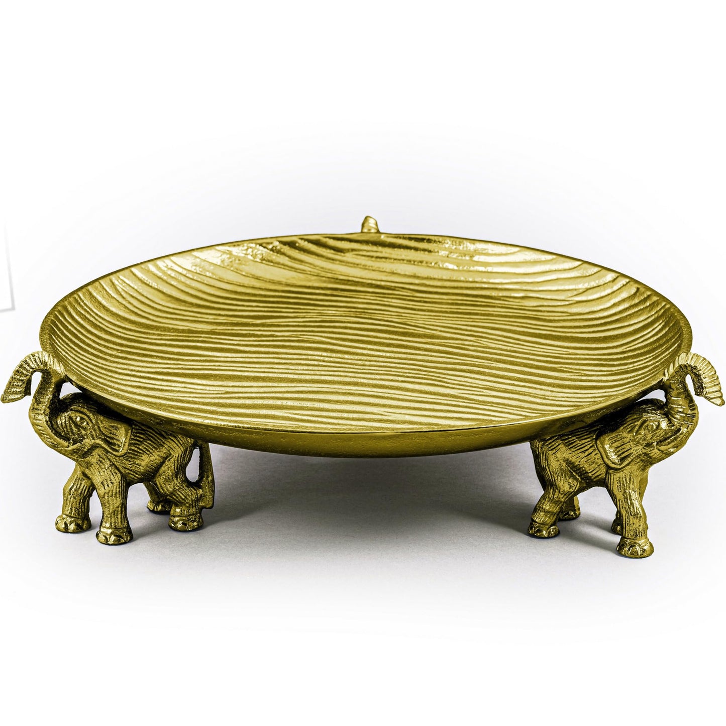 JUUVANA Round Decorative Tray – Antique Gold Tray Round with Elephant Stand, Coffee Table Tray, Dining Table Centerpiece Decor, Decorative Trays for Home Decor