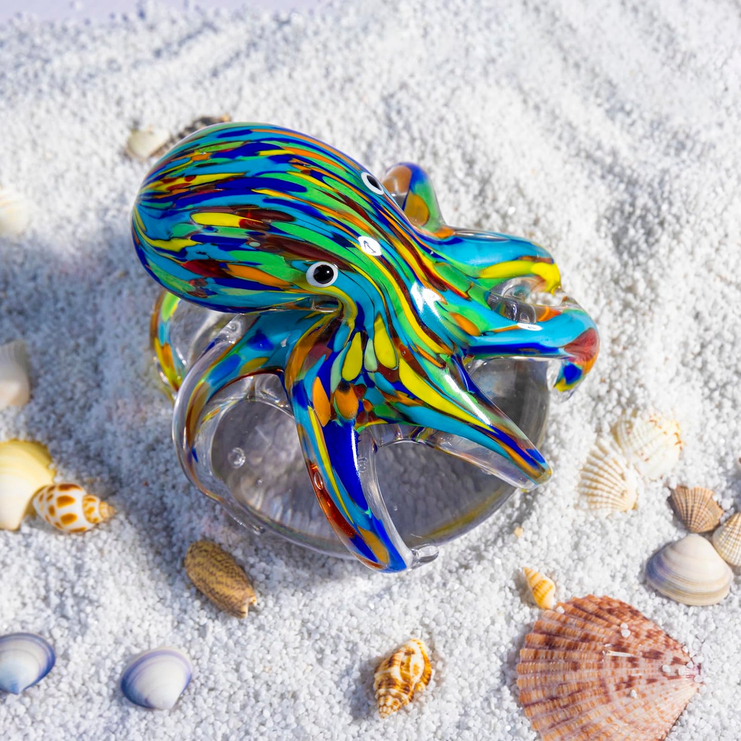 LLAVVD Hand Blown Art Glass Octopus Figurine on Crystal Ball | Handmade Sea Creature Collectible, Ocean Theme Desk Paperweight & Aquarium Decor (Turquoise)