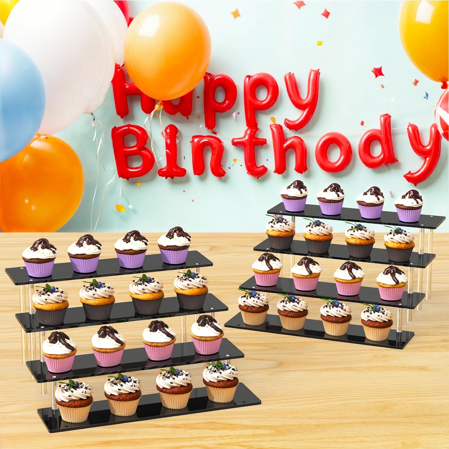 4 Tier Acrylic Display Risers, Black Perfume Organizer Stand, Large Cupcake Stand Holder, Dessert Display for Party, Display Shelf for Figure and Collection, Riser Stand for Decoration and Organizer