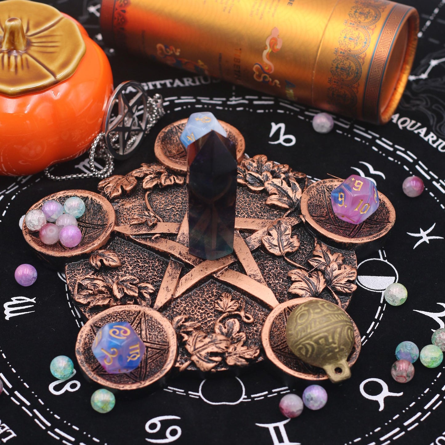 Star Candle Holder Astrology Pentacle Altar Plate Resin Tealight Holder Tray Witchcraft Altar Supplies for Witchcraft Wiccan Tarot Supplies Copper