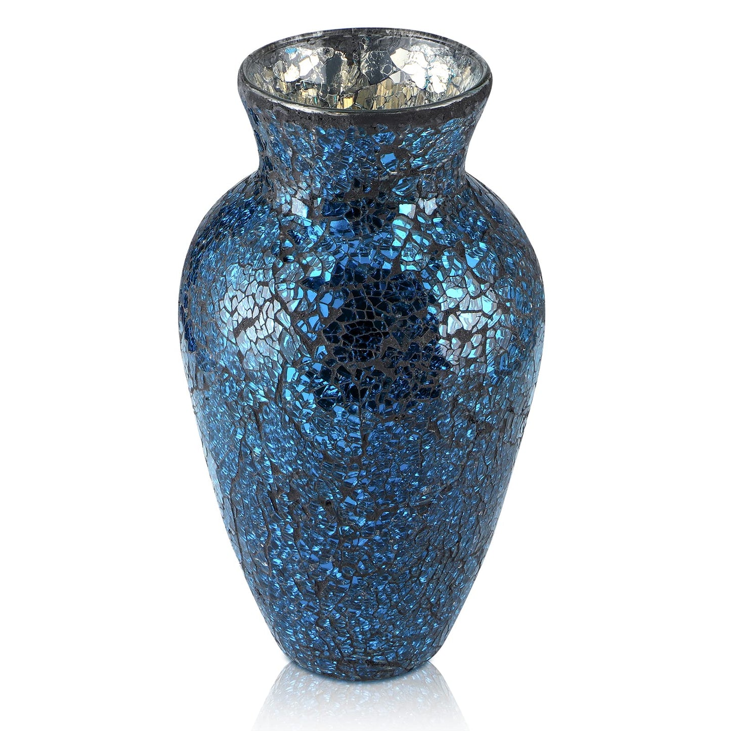 MDLUU Mosaic Vase 11" Tall, Handcrafted Cracked Glass Vase, Decorative Flower Vase for Home Decor, Wedding, Table Centerpiece, Gift (Navy Blue)