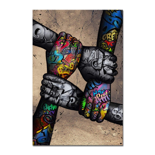 sechars Graffiti Wall Art Office Team Painting Inspirational Success Teamwork Posters Prints for Office Classroom Decor Vintage Motivational Artwork Framed 24x36 Inch