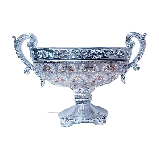 ICE Armor 11" H Silver Color Ornate Floral Pattern Decorative Ceramic Vase Stylish Home and Office Decor Luxury Ornament Great Gift for Home Lovers