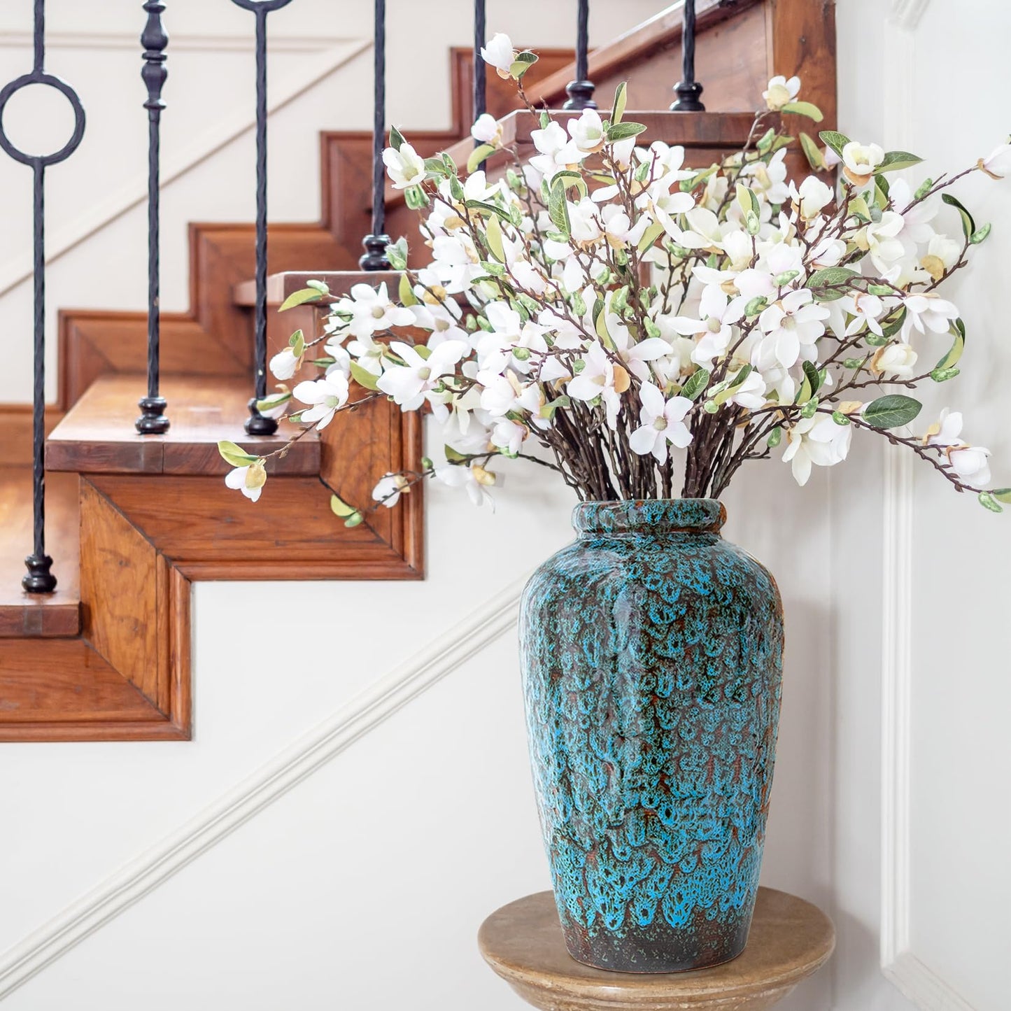 YINUOWEI Unique Ceramic Flower Vase, Modern Home Decor for Living Room, Tables, Shelves & Enterways,11Inch Tall Glaze Blue Vase Gift for Housewarming, Wedding, Birthday