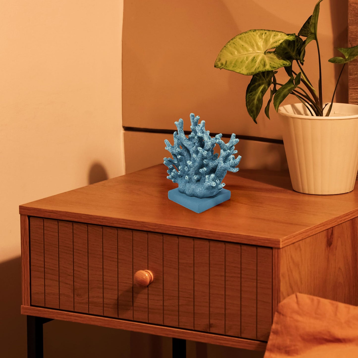 Gift Boutique Blue Coral Decor Coastal Tabletop Sculpture Nautical Beach House Accent Resin Ocean Reef Figurine Shelf Mantel Bathroom Living Room Decor