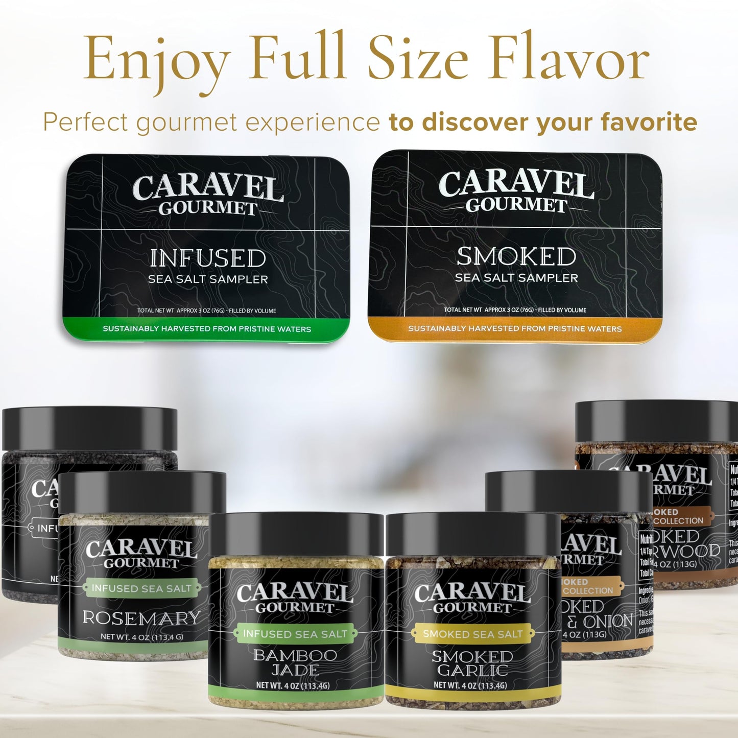 Sea Salt Gift Set - Infused & Smoked Salt Sampler Collections - 12 Flavors with Reusable Tins - Great Gifts for Everyone - by Caravel Gourmet