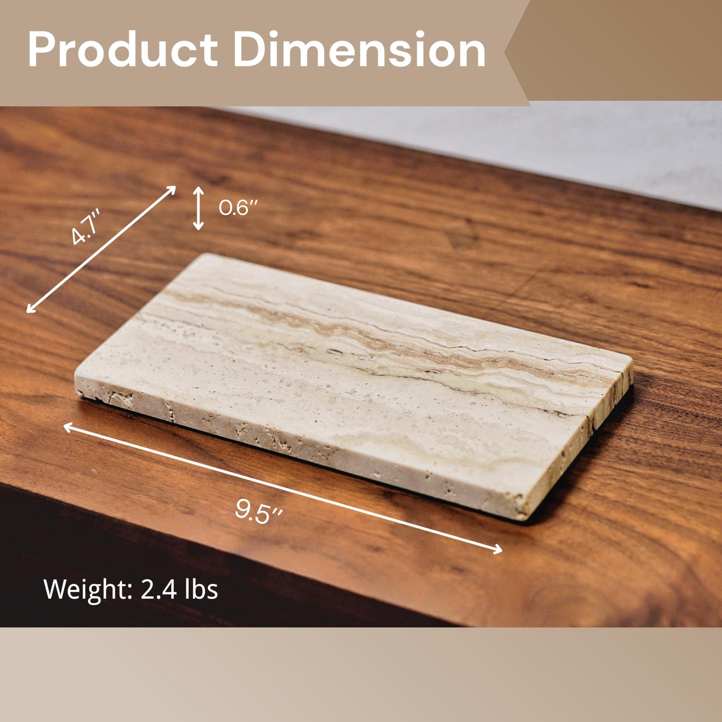 Astavostone Travertine Tray, Cream White Natural Marble Decor Tray for Bathroom Vanity Decorative Rectangle Stone Board for Jewelry, Perfume, Candles, Keys, Coffee Table Organizer (9.5" x 4.7")