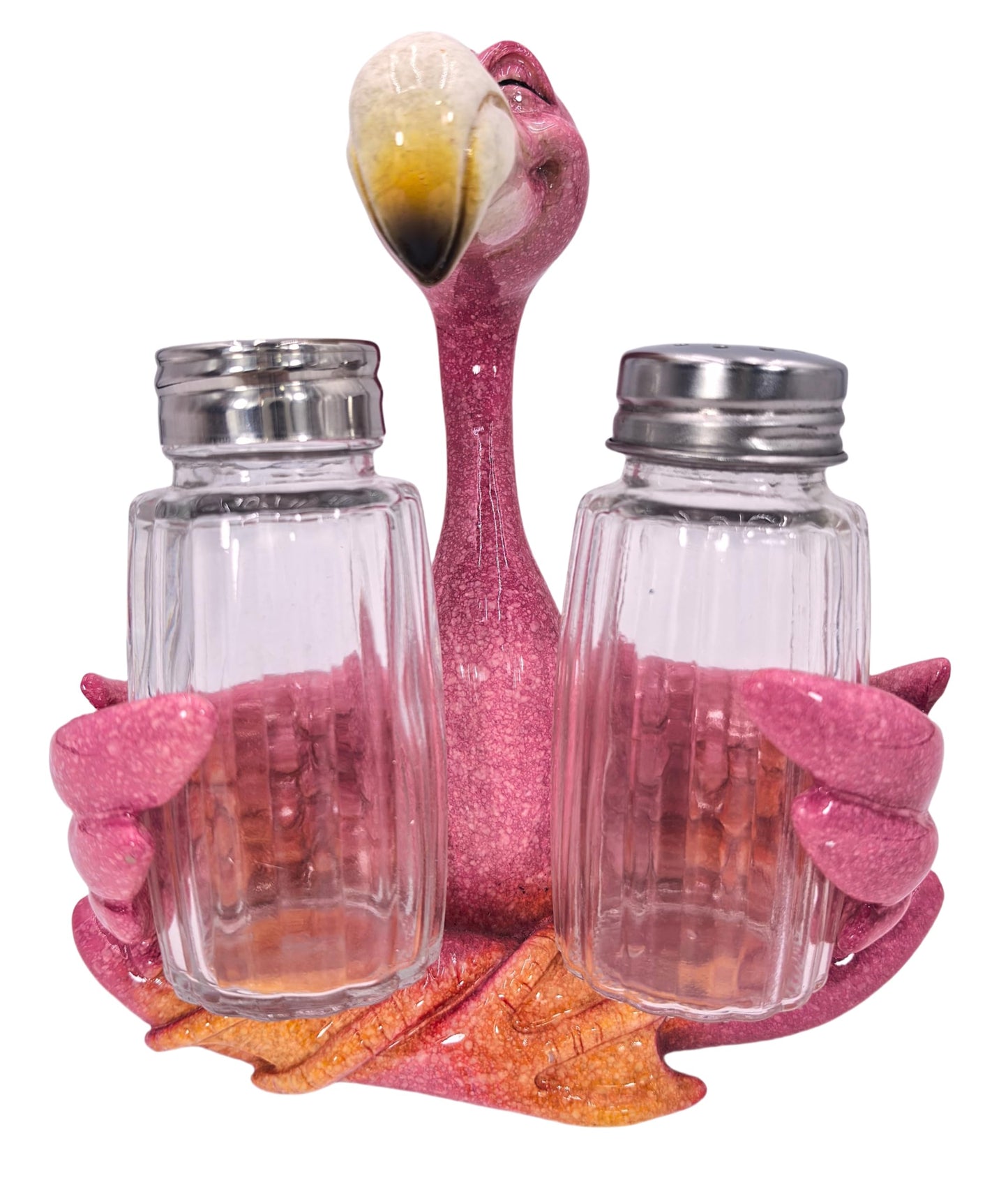 Decorative Flamingo Salt and Pepper Shaker Holder, Coastal Kitchen Decor (Flamingo)
