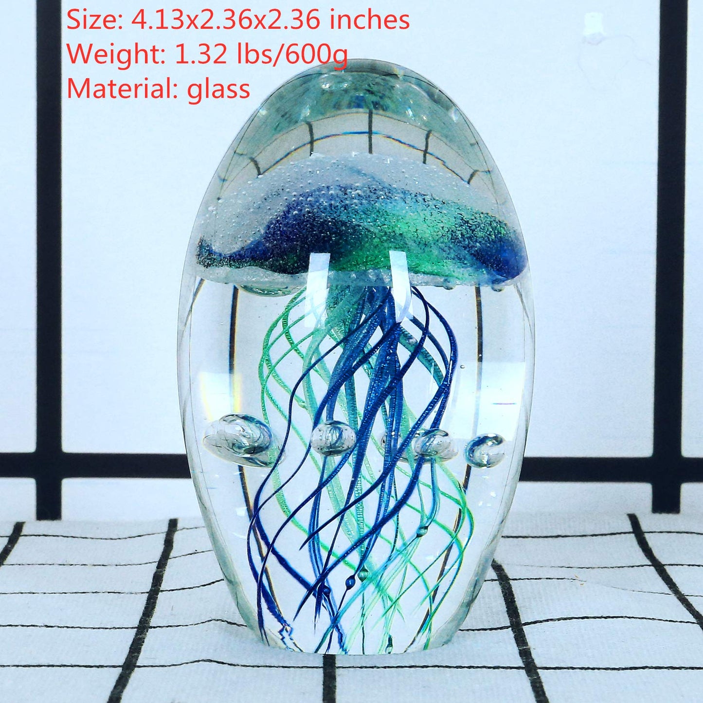 EUSTUMA Hand Blown Glass Jellyfish Figurine Ornament,Sea Animal Ornament for Fish Tank Aquarium,Sea Animals Collection for Birthday Gift,Office Glass Paperweight for Desk.