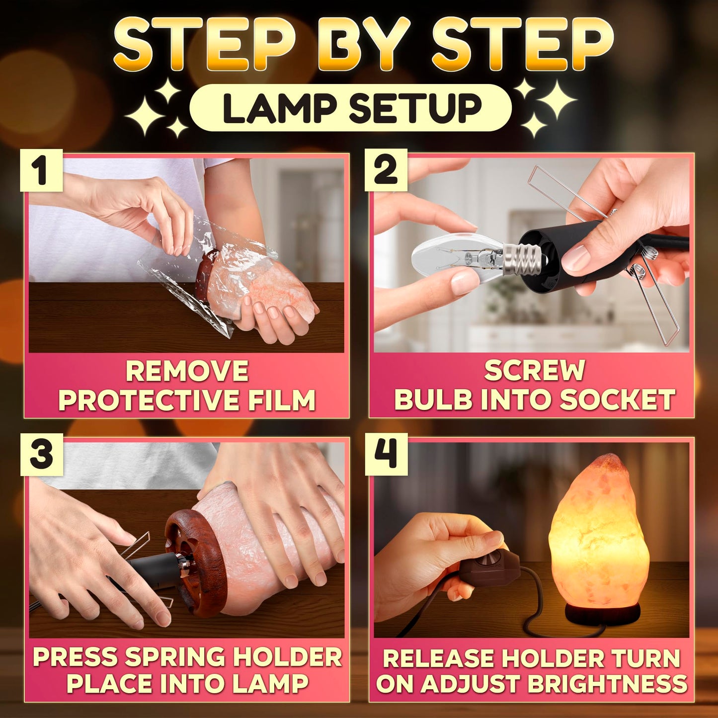 Himalayan Salt Rock Lamp with Dimmer – Hand-Carved Himalayan Salt Lamp Night Light 5.5–7" with Adjustable Warm Glow for Sleep & Relaxation