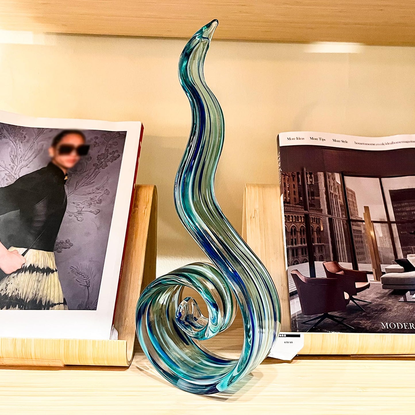 ORRFIDDY 11.4" Tall Hand Blown Glass Sculpture, Murano Style Art Glass Figurine, Modern Coastal Home Decor Accent for Shelf, Table, TV Stand, Living Room Decoration