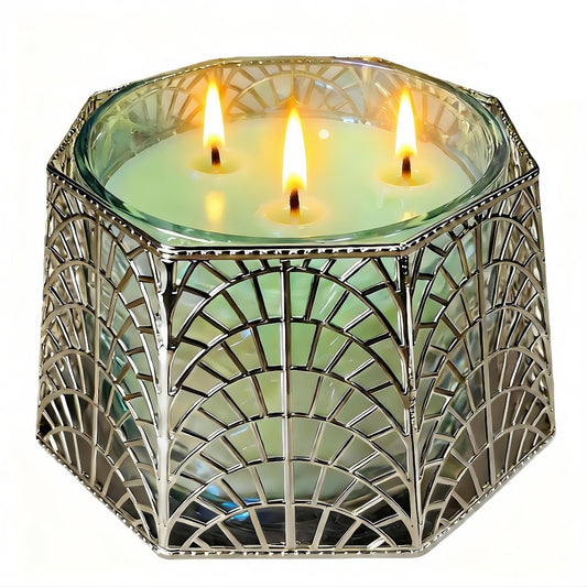 Dorephine 3 Wick Candle Holder, Shell Design Candle Jar Holder for 4-Inch Diameter Jars (5.25" D x 3.5" H), Rose Gold Metal, Coastal Decor