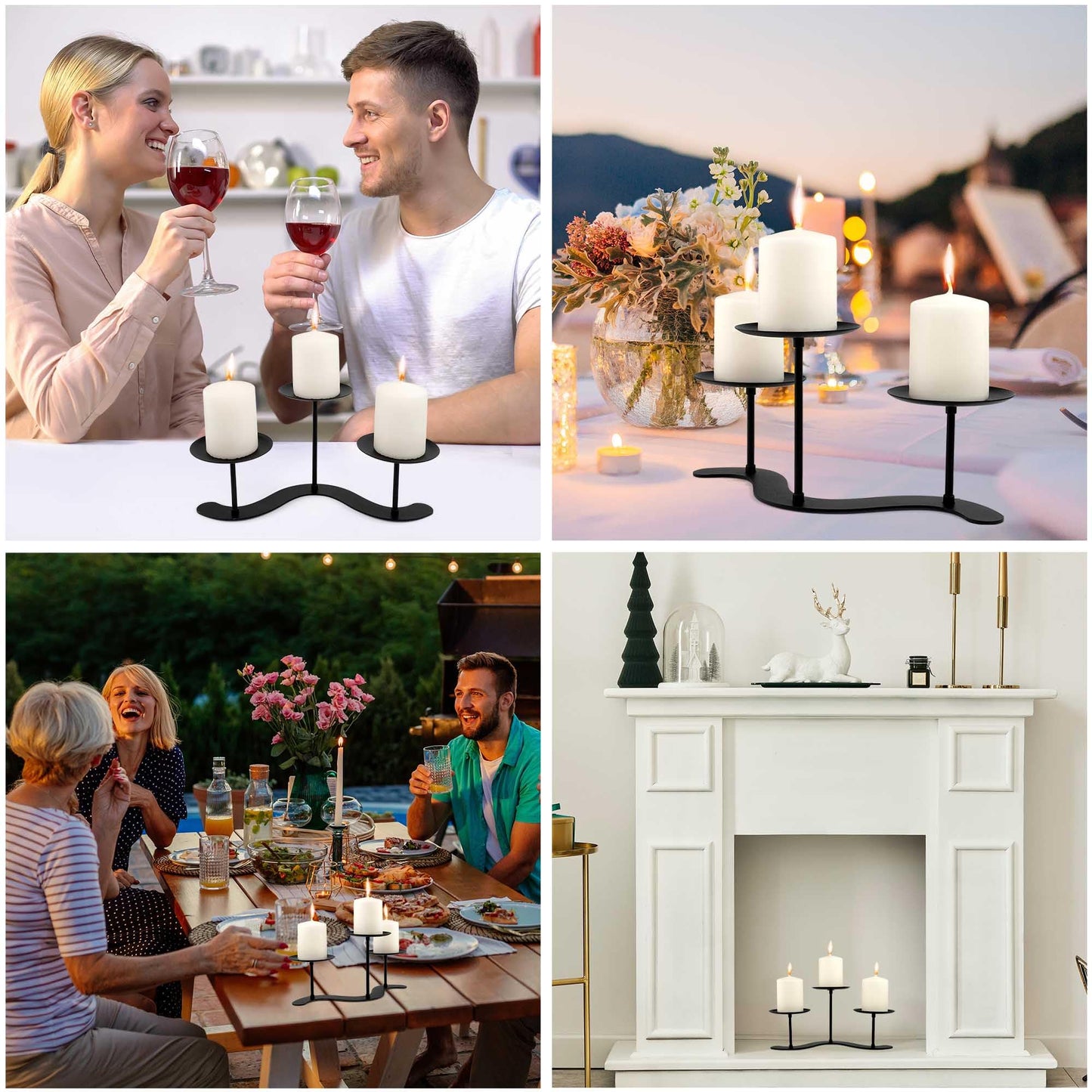 EALPVIS 3-Arms Fireplace Candle Holder - Candle Stand for Table Centerpiece