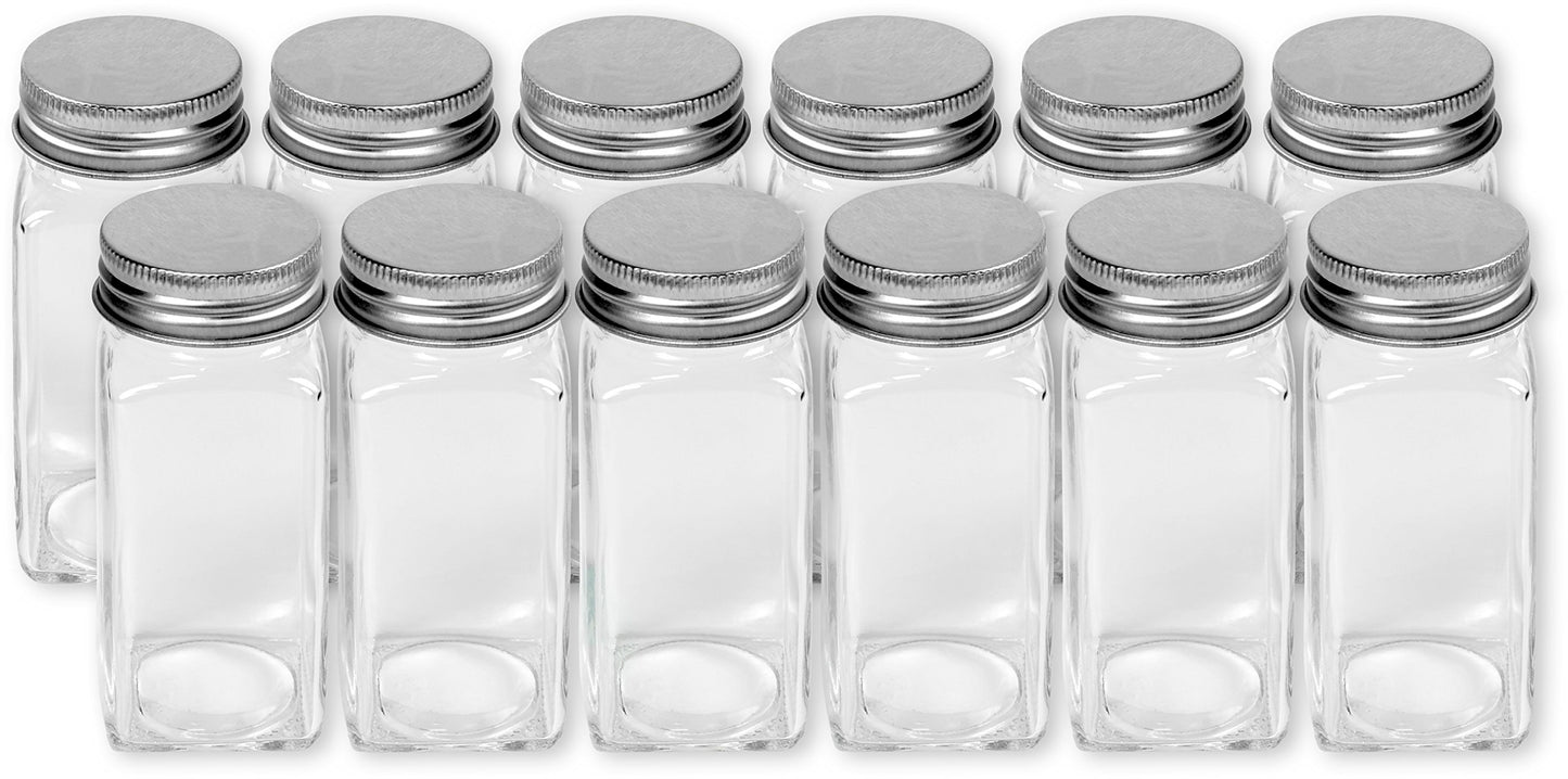 Simple Houseware Spice Jars 4 Ounce Square Glass Bottles with Shaker Lids, Funnel and Labels for Seasoning & Storage, 12 Pack