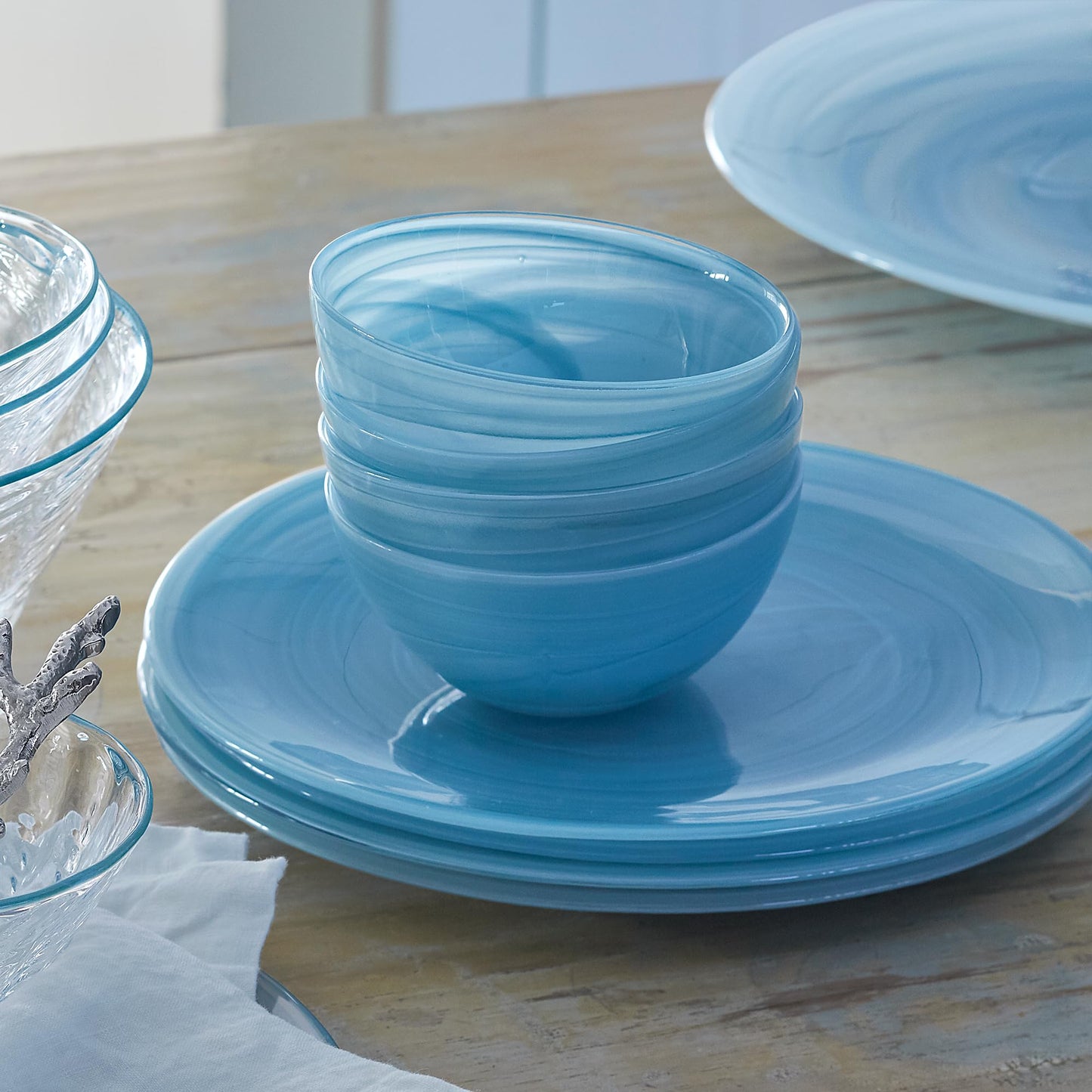 MARIPOSA ALABASTER AQUA INDIVIDUAL BOWL SET| AQUA | ALABASTER | TABLEWARE | BOWLS | GLASS | HANDMADE IN TURKEY