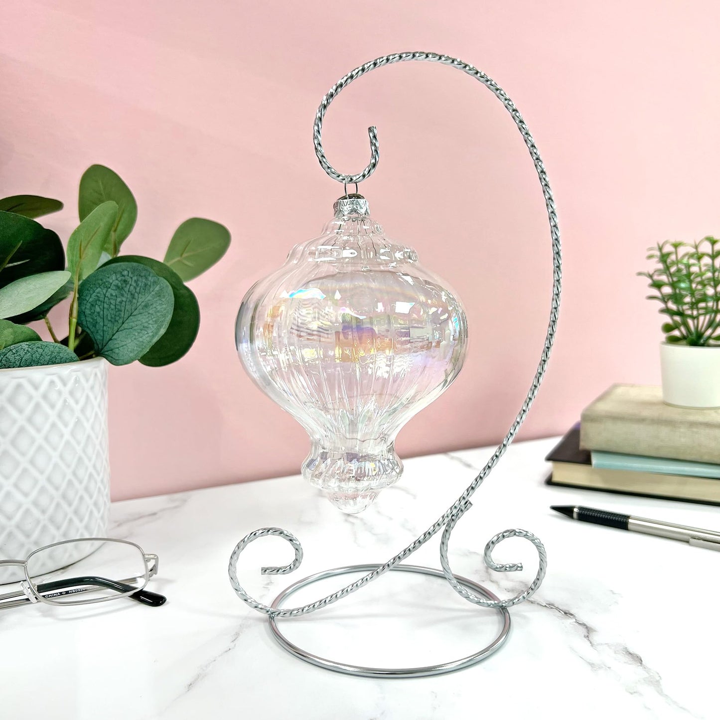 Bard's Twisted Silver Ornament Stand, Medium, 9.5" H x 5.5" W x 5.5" D