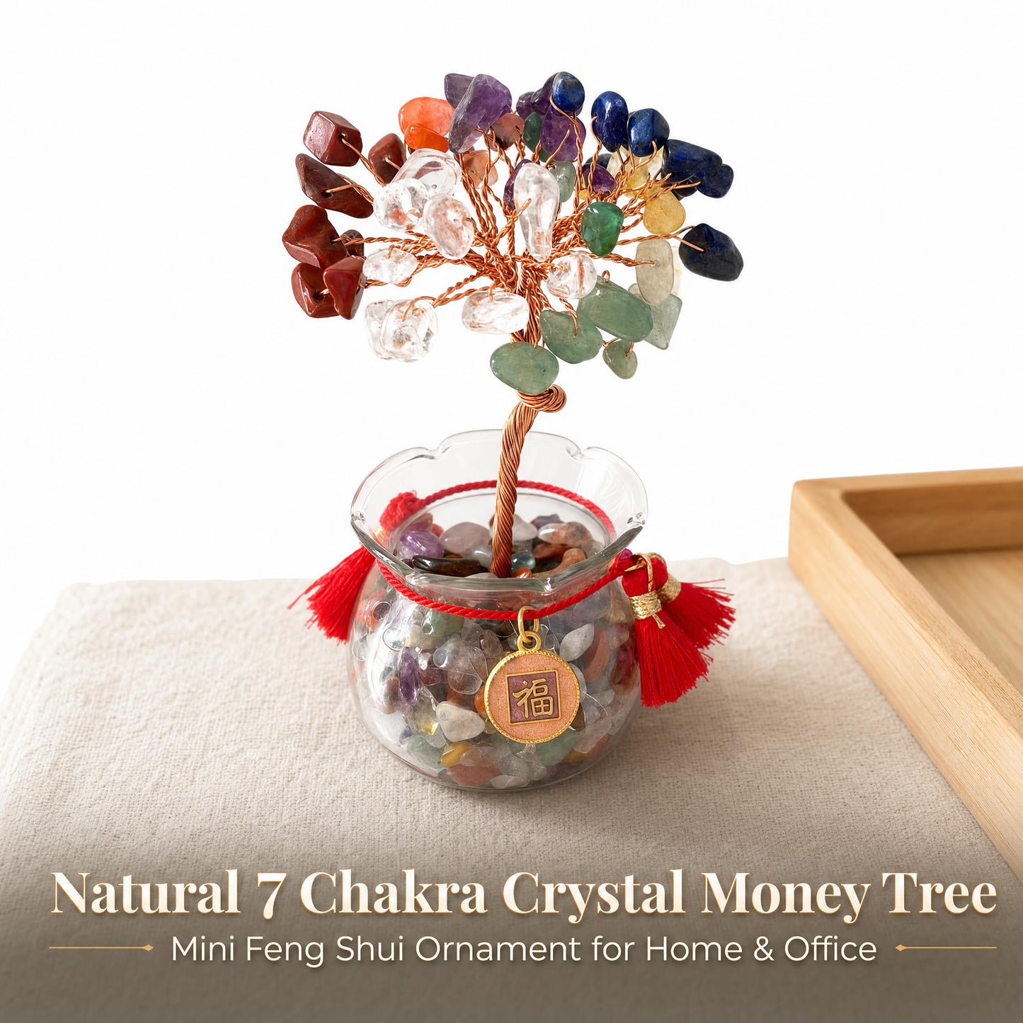 Fatonio 7 Chakra Natural Crystal Money Tree, Mini Feng Shui Wealth Healing Crystal Decor, Positive Energy Lucky for Home Office Decoration, Women Mom s Ideal Gift for Housewarming Birthday