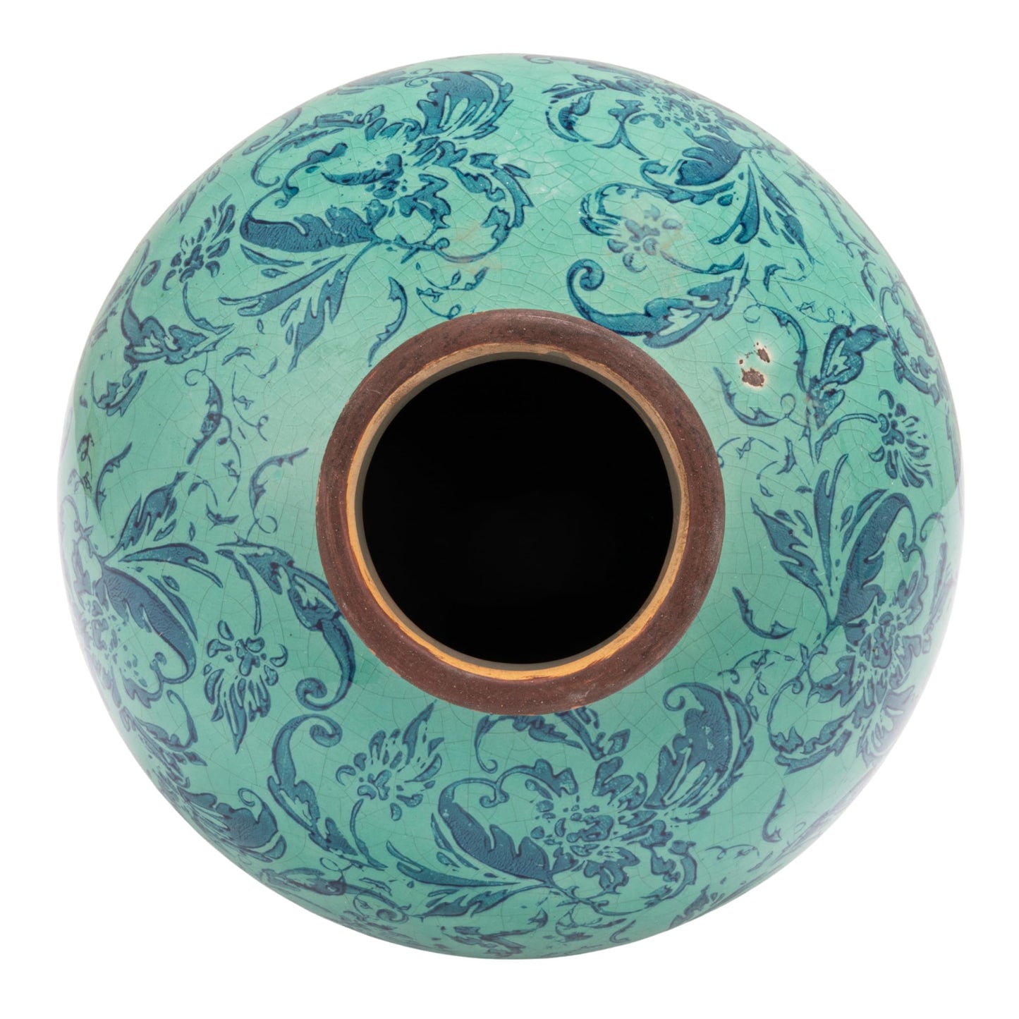 Creative Co-Op Round Decorative Terra-Cotta Vase with Transferware Pattern, Aqua