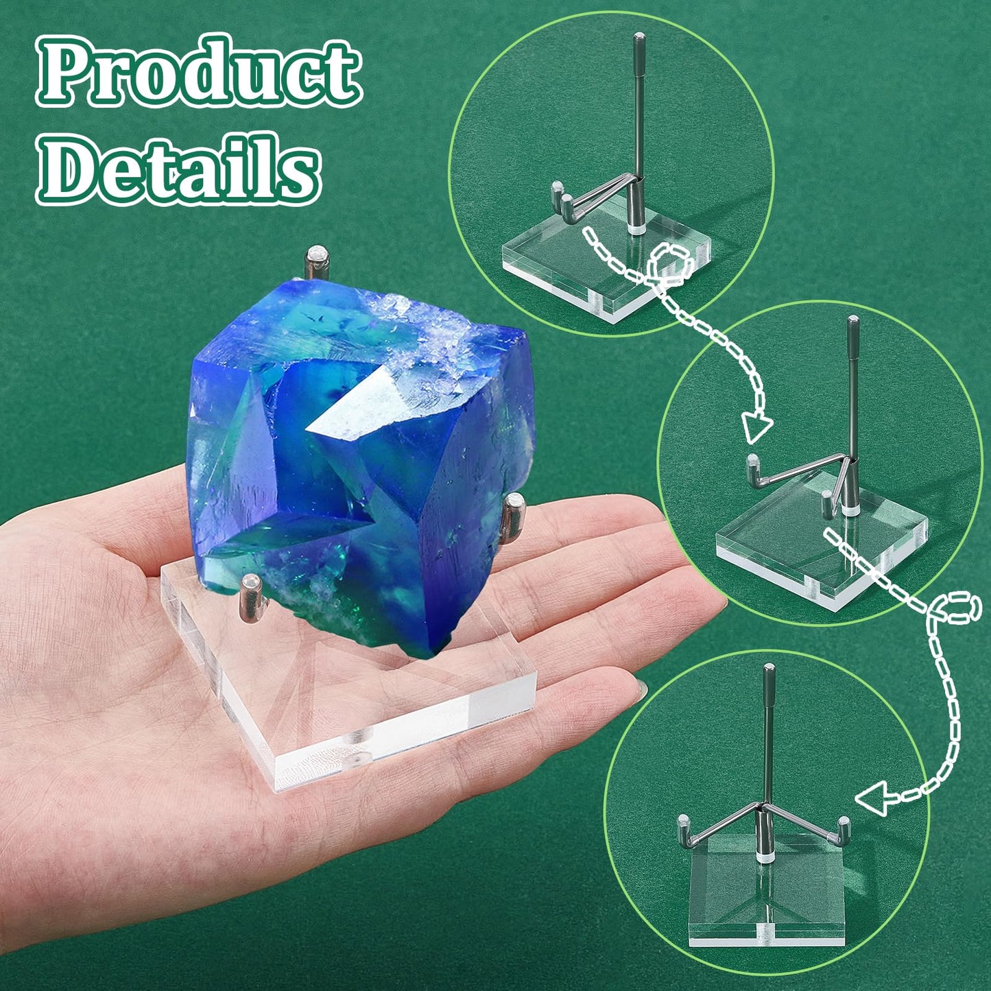 GLASSWINDS 16 Pcs Adjustable Metal Crystal Display Shelf, Rock Display Stand with Acrylic Base and Metal Arms, Crystal Holder for Mineral Gemstone Agate Fossil Coral or Other Small Collectible