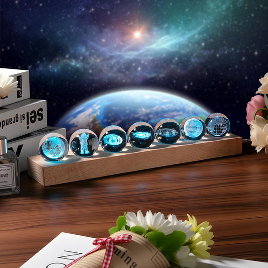 Dokscdlo 3D Crystal Solar System Crystal Ball with Led Lamp Base Galaxy Jupiter Saturn Moon Earth Solar System Space Astronomy Planets Globe Ball Astrophysics Gift Night Light Kids Adults Gift