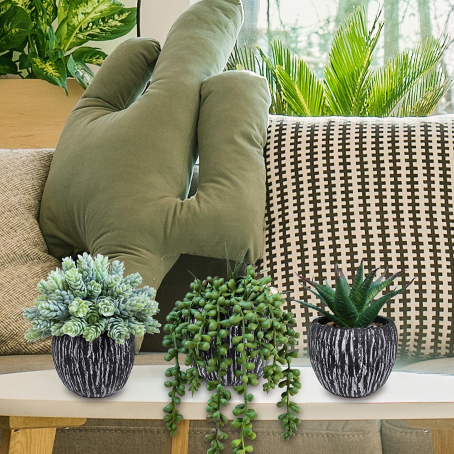 Winlyn Set of 3 Artificial Succulent Plants in Black Pots Fake Hops Aloe String of Pearls Potted Plants Small Faux Plants Desk Plants for Home Office Desk Kitchen Bathroom Shelf Windowsill Decor