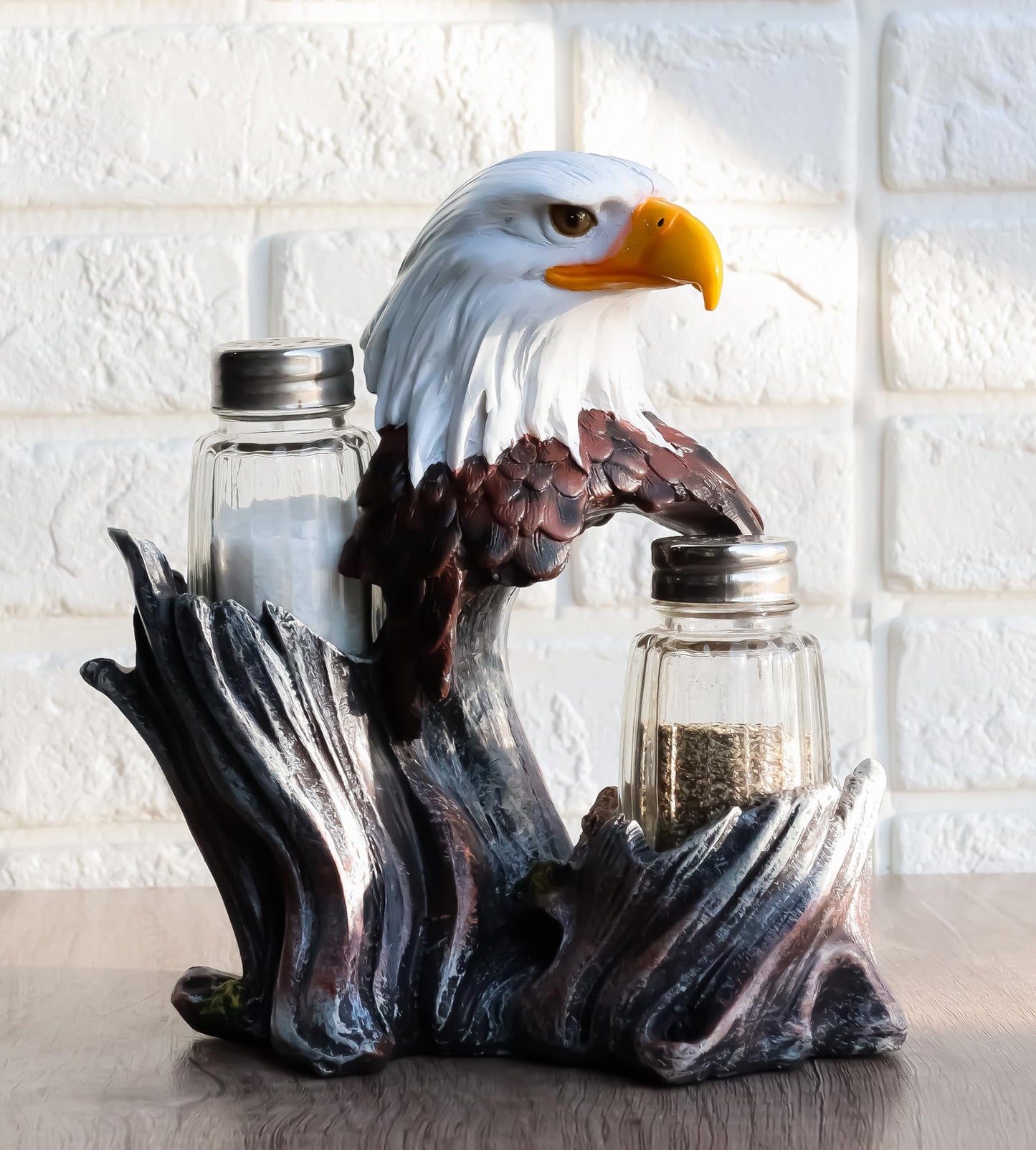 Ebros Gift Patriotic American Bald Eagle Glass Salt And Pepper Shakers Holder Figurine Decor 7"H Eagles Birds Of Prey King Of The Skies Wings Of Glory Kitchen Dining Bar Accent