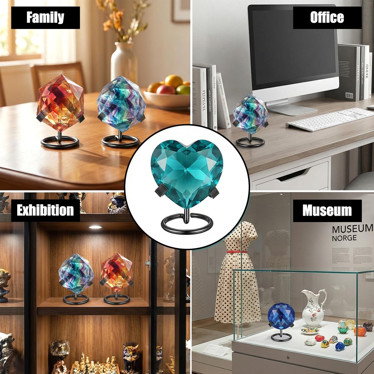 JOUTYFOR 10 Pcs Metal Crystal Heart Stone Stand Crystal Ball Holder Rock Display Stand Mineral Specimen Display Easel Holder for Gemstones Fossils Agate Slabs Plates (Black, 2 x 2.36 x 2.44 Inch)