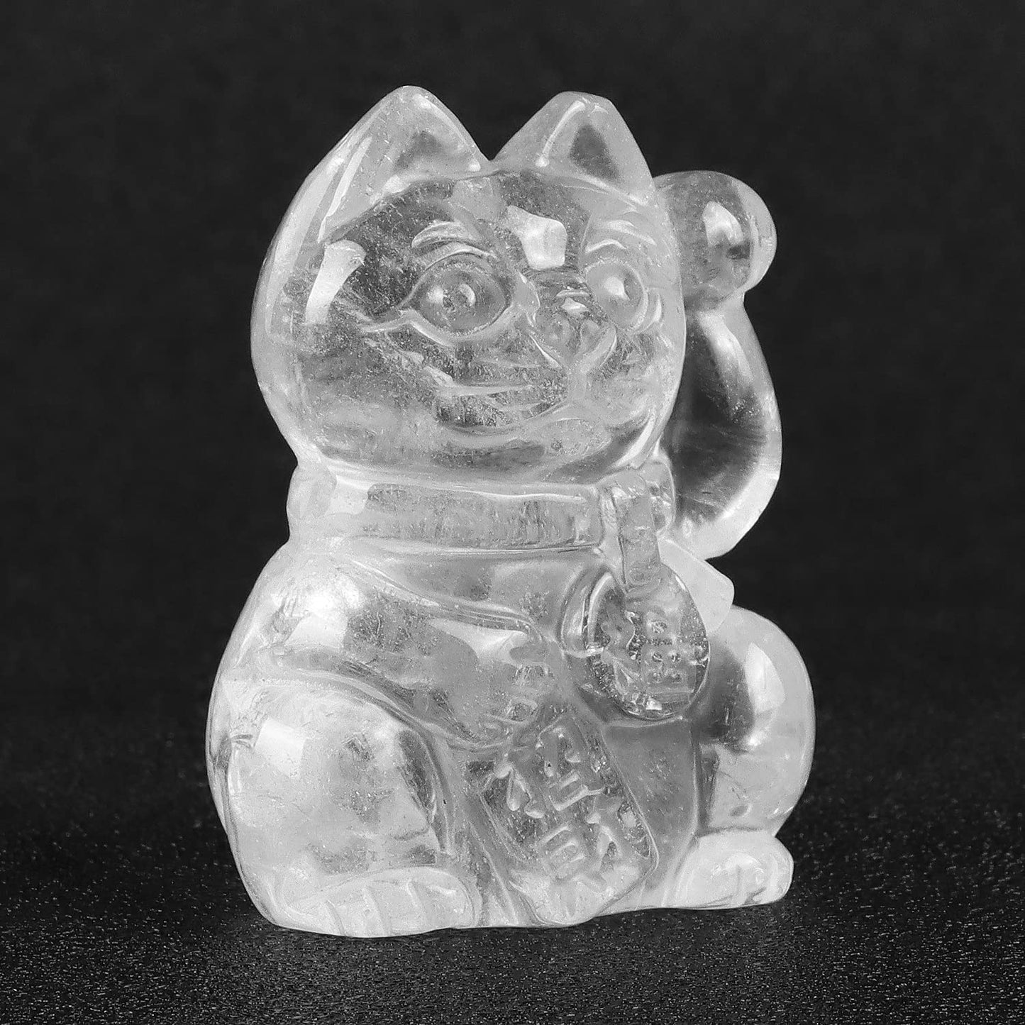 Artistone Clear Quartz Crystal Maneki Neko Money Feng Shui Fortune Lucky Cat Collectible Figurine Gemstone Sculpture for Attract Wealth Good Luck Home&Shop Decorations