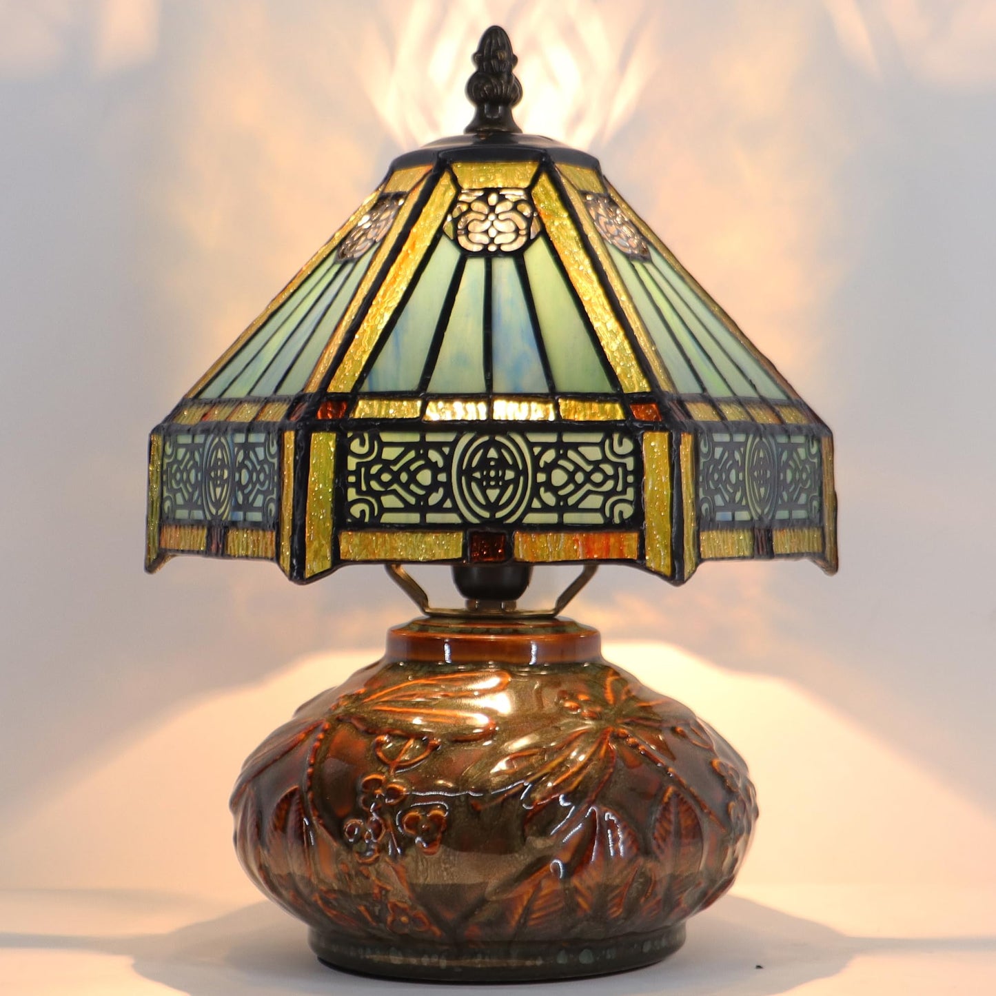 HZYFFYU Small Tiffany Table Lamp Mini Mushroom Stained Glass Lamp Memory Sympathy lamp 8X11 Inch (Hexagon Mission Style)