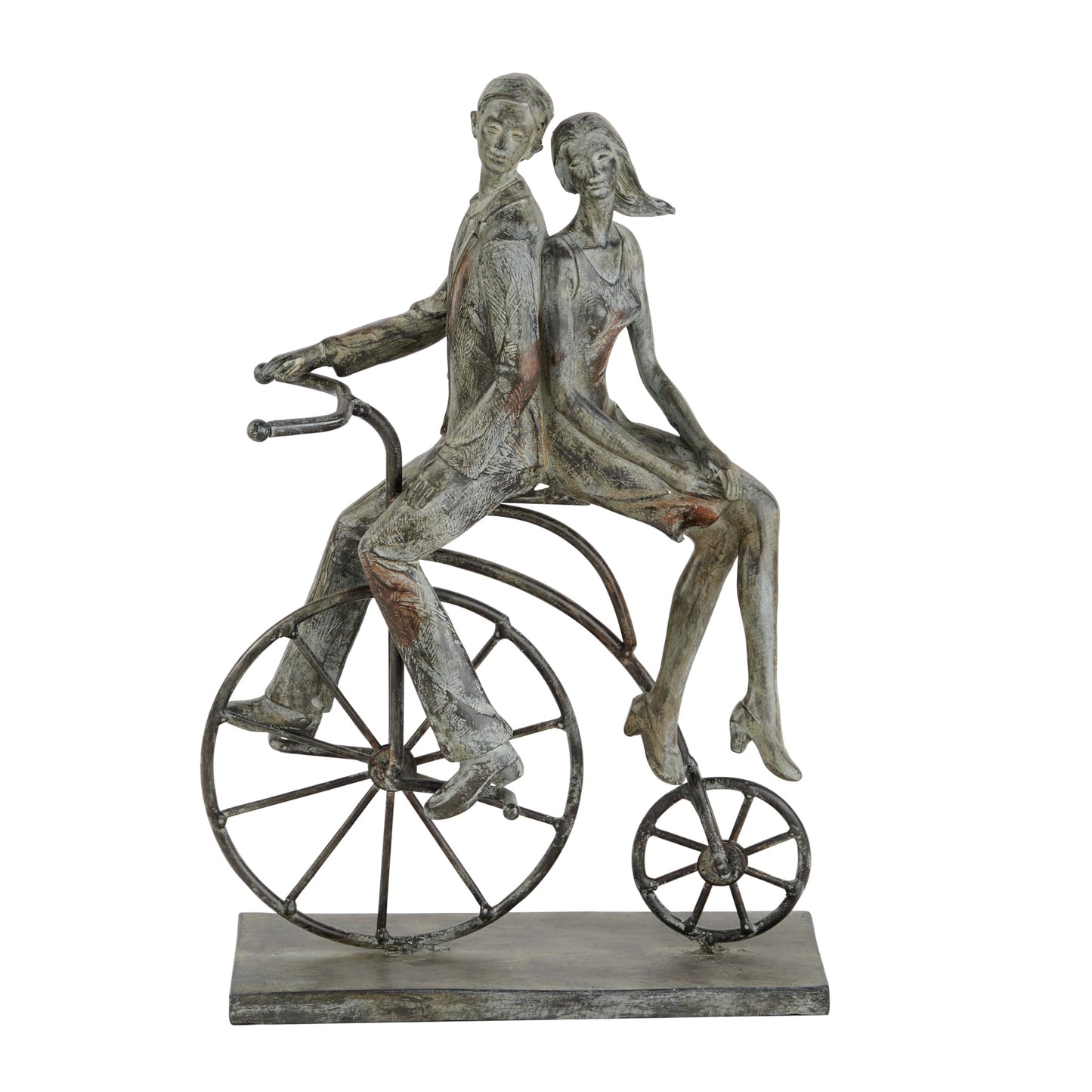 Deco 79 Polystone People Decorative Sculpture Home Decor Statue with Bike, Accent Figurine 9" x 5" x 13", Gray