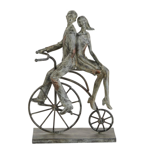 Deco 79 Polystone People Decorative Sculpture Home Decor Statue with Bike, Accent Figurine 9" x 5" x 13", Gray