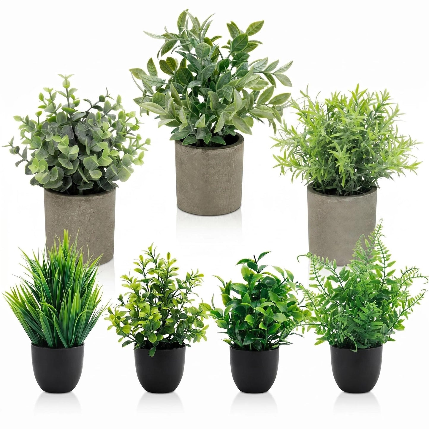 AUUGUU Artificial Potted Plants Faux Greenery in Cement Pots for Shelf, Bookshelf, Office or Home Decor, Small Decorative Fake Plants for Modern Indoor Display