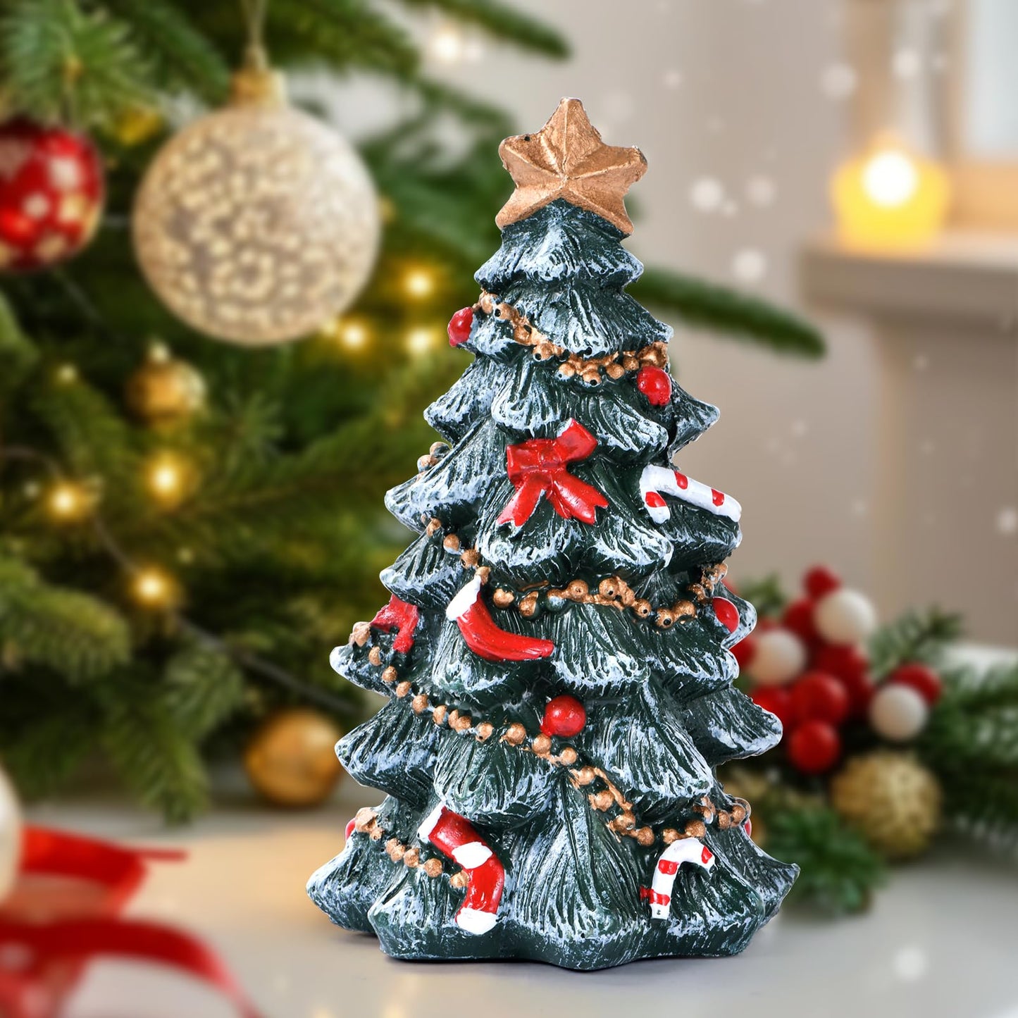 Christmas decor Figurine, Resin Xmas Tree Ornament for Table Top (Tree)