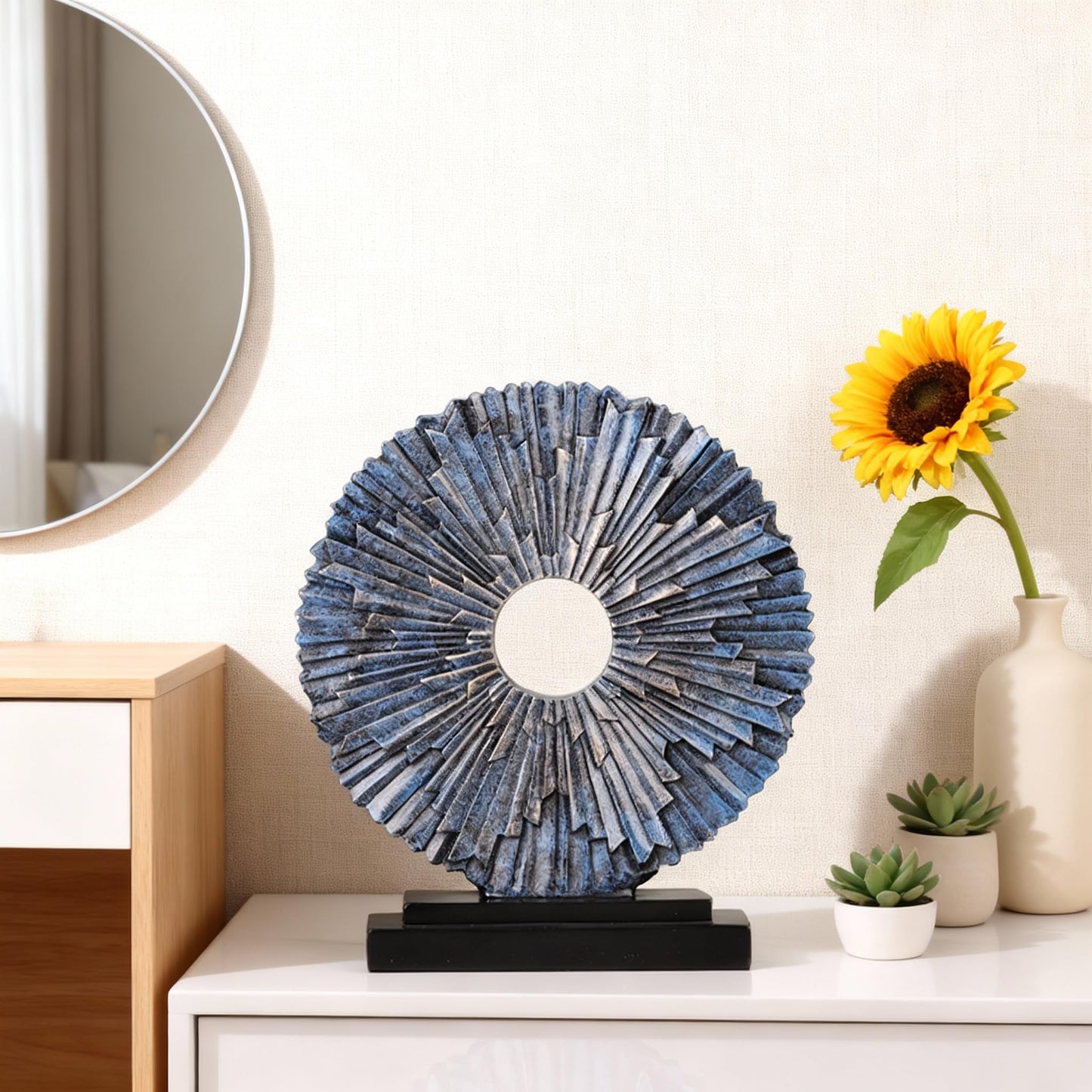 DOVDOV Blue Home Decor Sculpture, Unique Round line Statue, Modern Home Decor, Decorative Panel Statue for Living Room tv Cabinet, Office, Bedroom, Dining Table Center Blue Decor