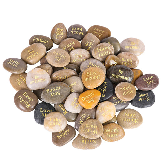 Majorhouse 52pcs Engraved Inspirational Stones with Inspiring Prayer Words, Phrases,Encouragement Stones for Family and Friends.