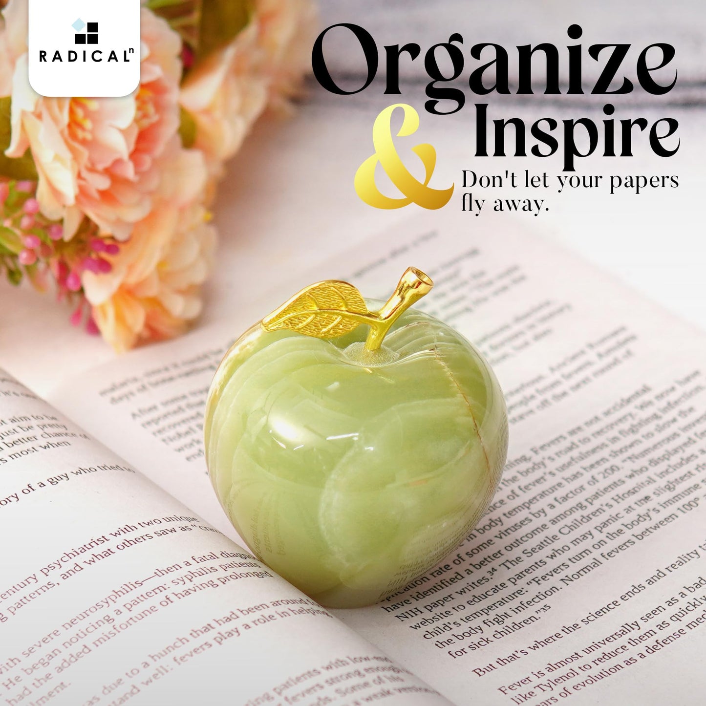 Radicaln Marble Decoration Piece Green Onyx 3" Inch Handmade Apple Paperweight Home Decor – Best for Office Table Decoration & Study Room Decor Paperweight