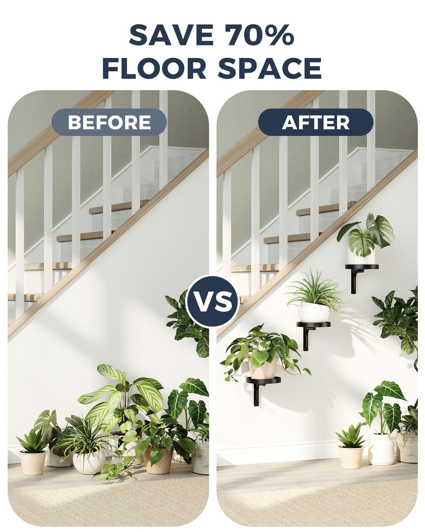 Bamworld Wall Plant Holder indoor Metal Plant Wall shelf 3 Pcs Wall Mounted Plant Holder Plant Hangers for Indoor Outdoor Decor Black