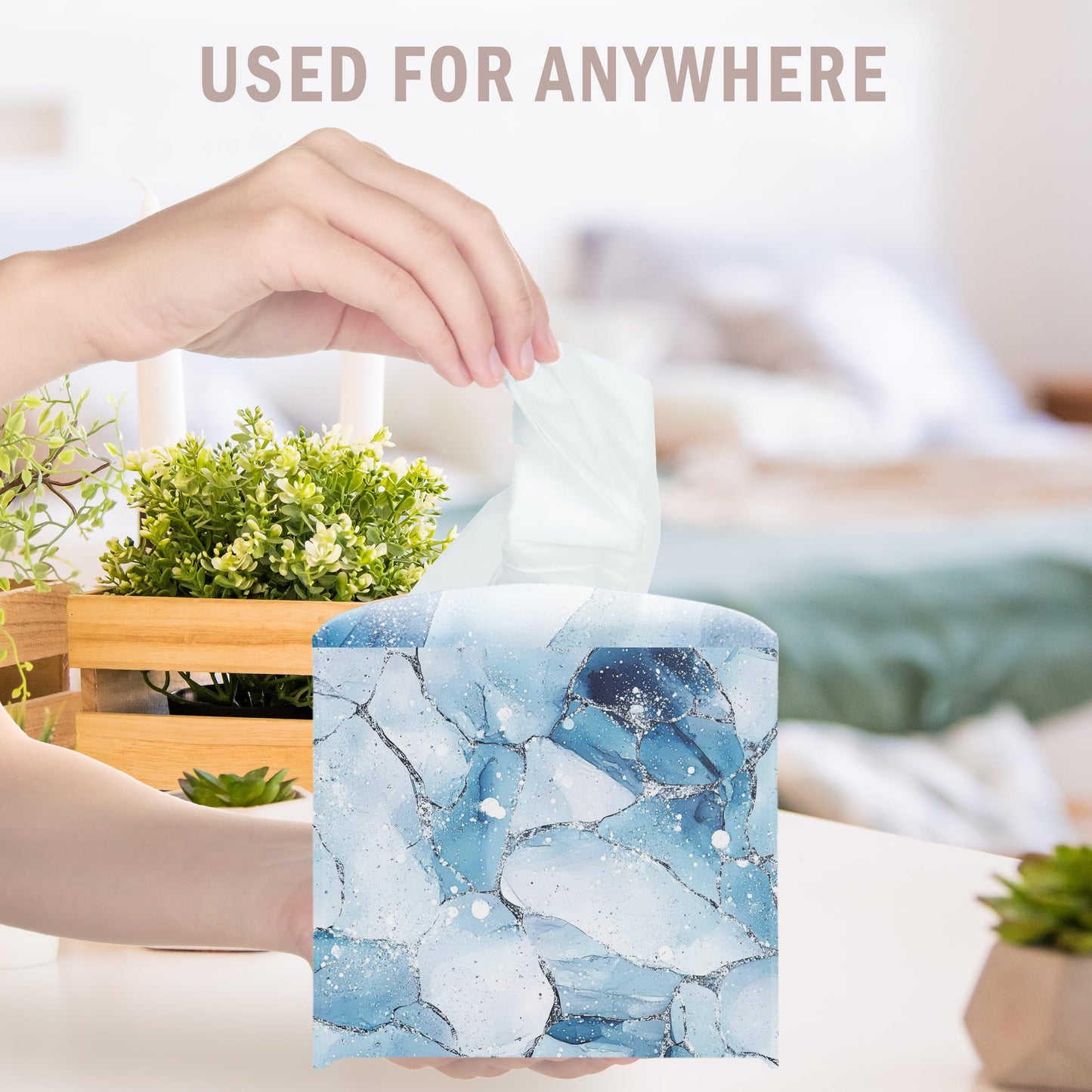Blue Marble Textures Decorative Square Leather Tissue Box Cover - Tissue Holder Gifts for Women and Friends on Birthday Housewarming Home Decor Decorative for Bathroom Kitchen Office Car - A07