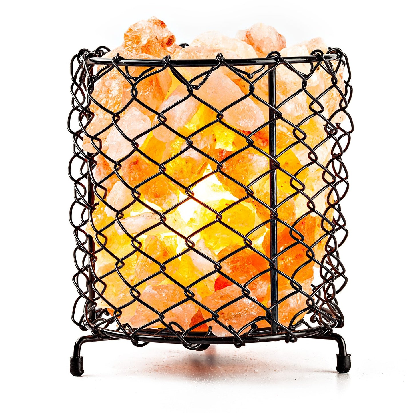 Hemingweigh Natural Hand Carved Crystal Salt Lamp with Salt Chips- Natural Himalayan Salt Crystals | Metal Cylinder Basket Lamp 17cm Electric Wire & Bulb
